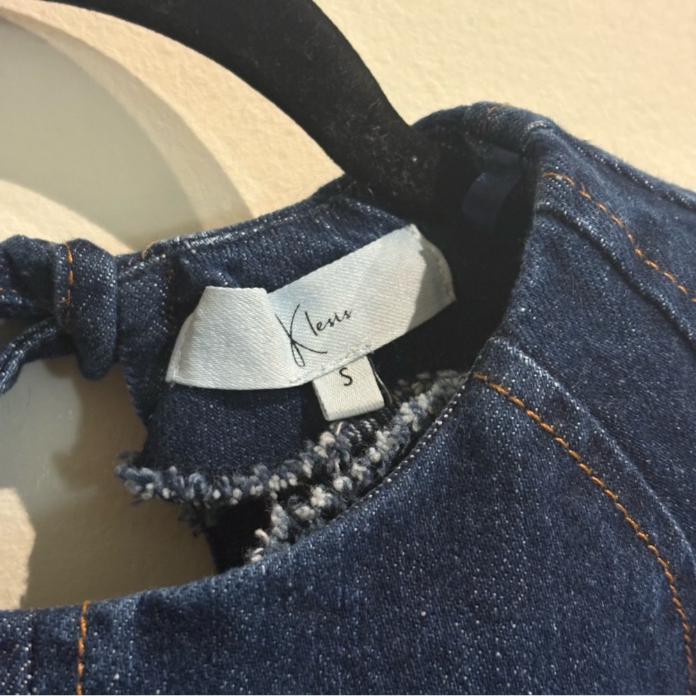 KLESIS Dalia Denim Tie Back Top Indigo Blue Open Back Size Small - Picture 6 of 7